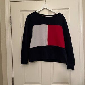 Tommy Hilfiger Navy Blue Oversized Sweatshirt Classic Red and White Logo